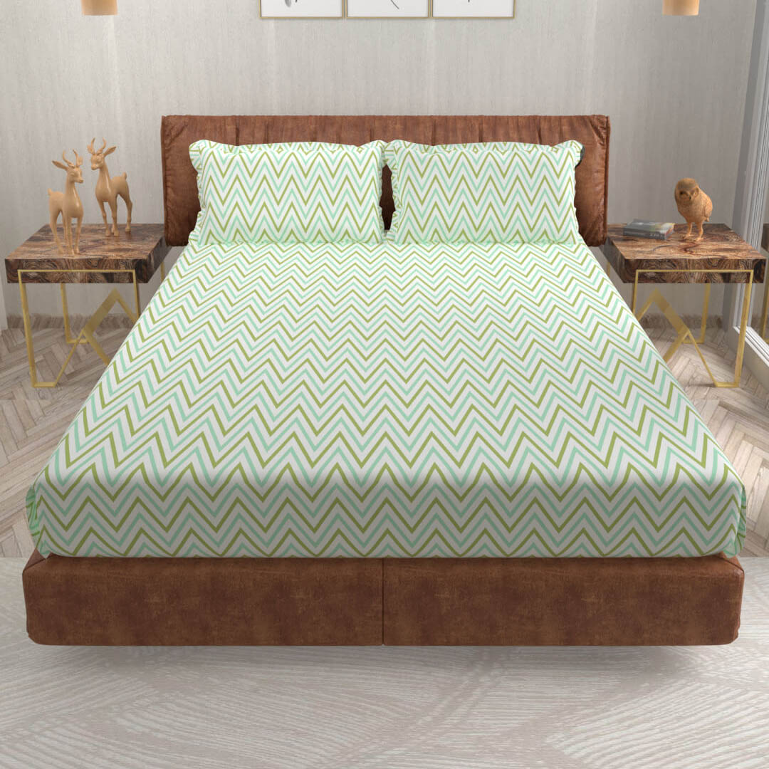 buy zig zag mint green super king size cotton bedsheets online – side view